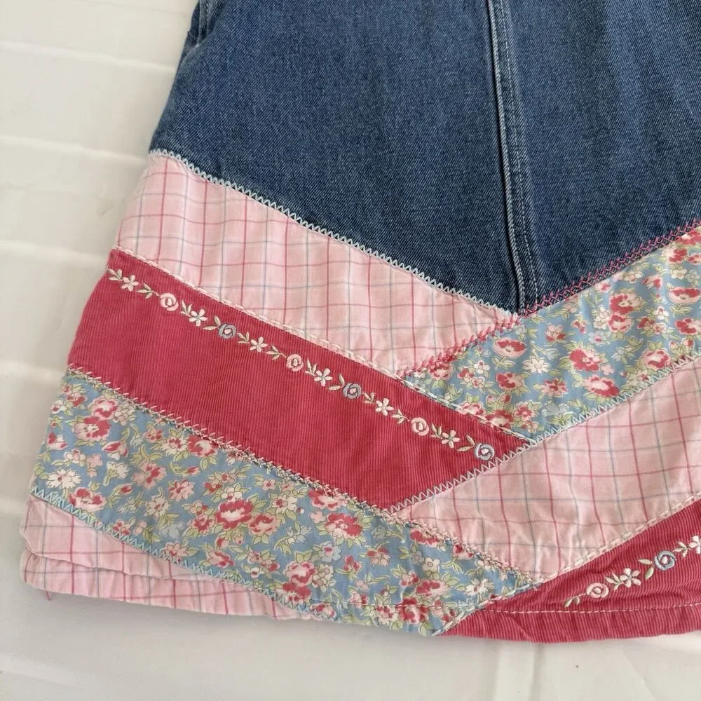VTG Gymboree Jumper Dress XL 6Y Denim Floral Plaid Corduroy Quilted Overall Y2K